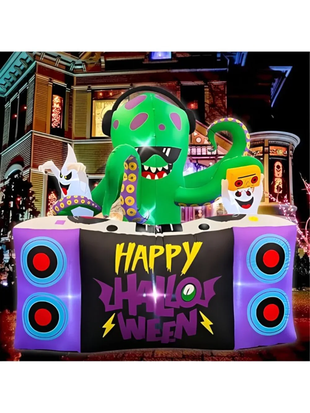 Halloween Inflatables 6FT DJ Octopus Playing Music on Turntable